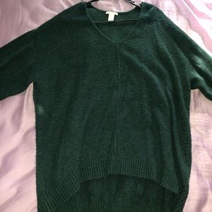 Size L, Dark Green, Fuzzy v-neck sweater, H&M